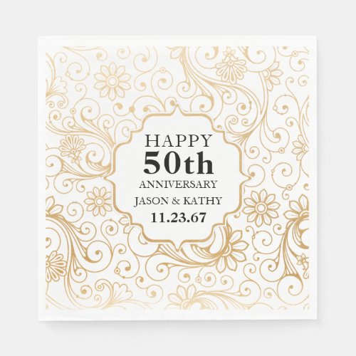 50th anniversary party gold swirl pattern paper napkins