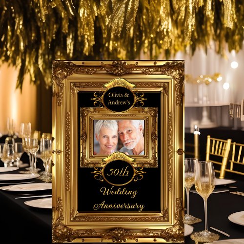 50th Anniversary Party Golden Frame Photo Invitation