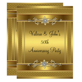 50th Anniversary Party Golden Gold Diamond Jewel Invitation
