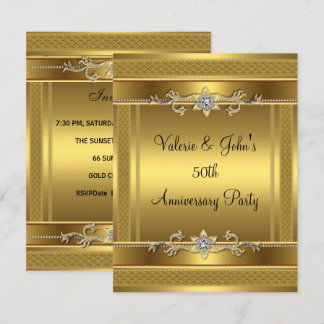 50th Anniversary Party Golden Gold Diamond Jewel Invitation