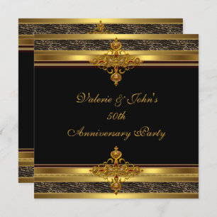 50th Anniversary Party Golden Gold Jewel Black Invitation