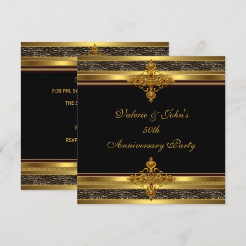 50th Anniversary Party Golden Gold Jewel Black Personalized Invitation