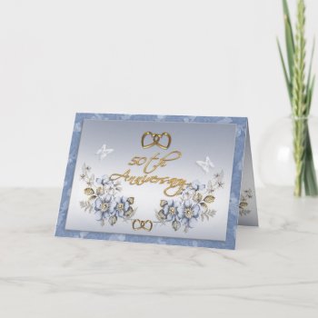 50th Anniversary Party Invitation  Blue Floral by Irisangel at Zazzle