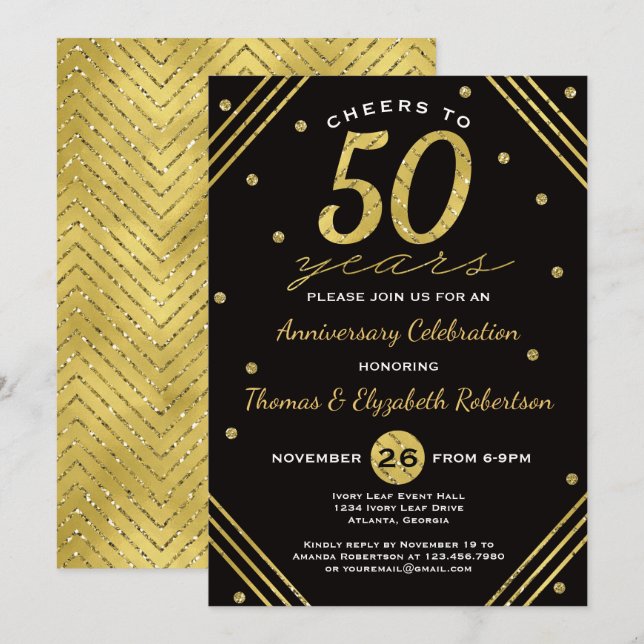 50th Anniversary Party Invitation, Faux Gold Invitation (Front/Back)