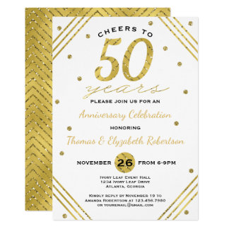 50th Anniversary Party Invitation, Faux Gold Invitation