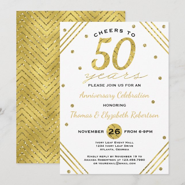 50th Anniversary Party Invitation, Faux Gold Invitation (Front/Back)