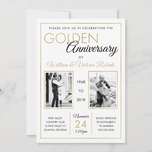 50th Anniversary Party Invitation, Faux Gold Invitation (Front)