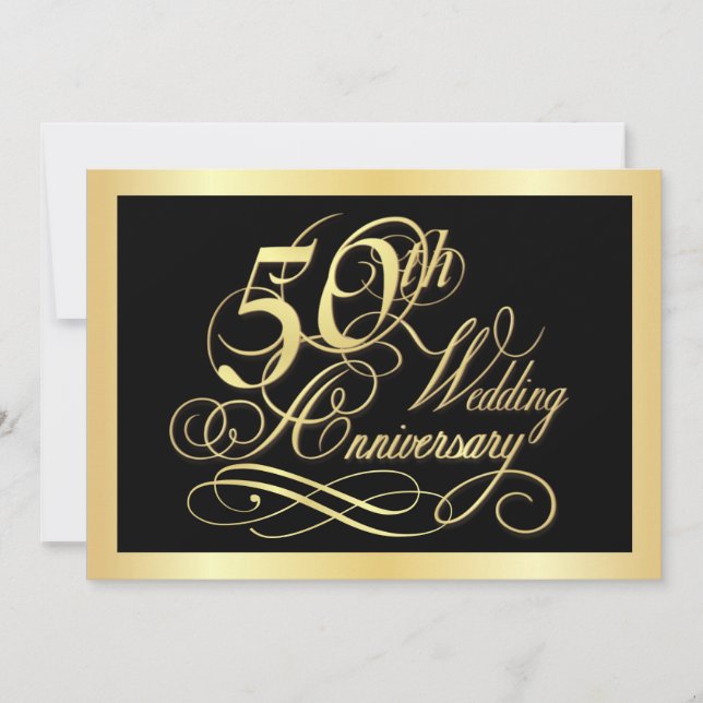 50th Anniversary Party Invitation - Gold and Black (Front)