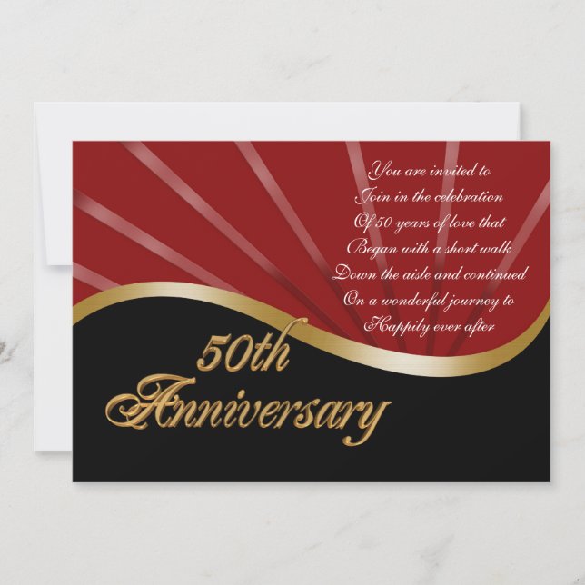 50th anniversary party invitation gold red black (Front)