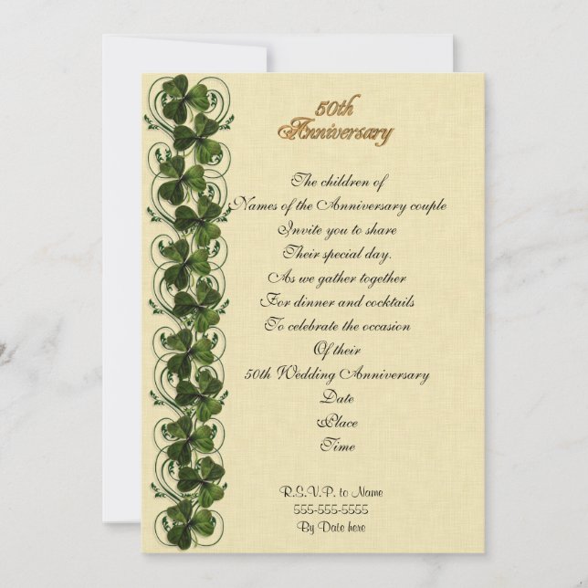 50th anniversary party invitation Irish shamrocks (Front)