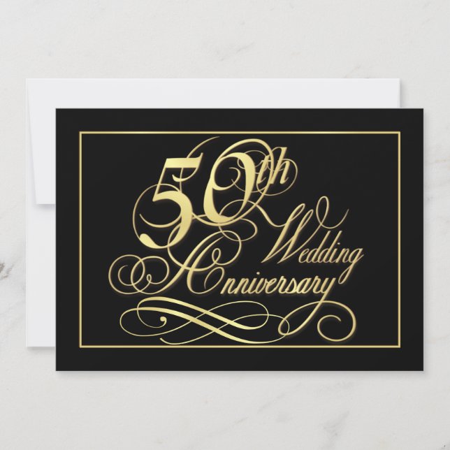 50th Anniversary Party Invitations - Formal Gold (Front)