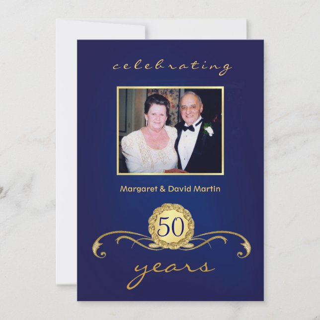 50th Anniversary Party Invitations - Royal Blue (Front)