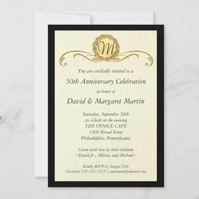 50th Anniversary Party Invitations Vintage Swirls (Back)