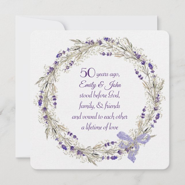 50th Anniversary Party Lavender Wreath Invitation (Front)