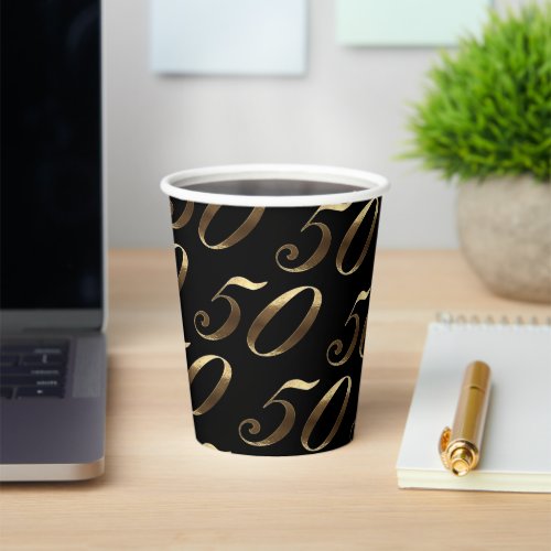 50th Anniversary Party Modern Black and Gold Paper Cups