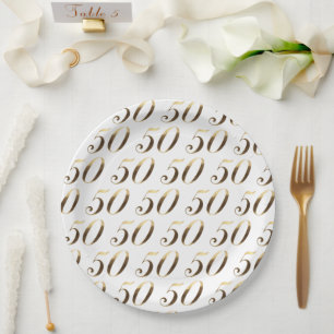 50th Anniversary Party Number 50 Pattern Elegant Paper Plates