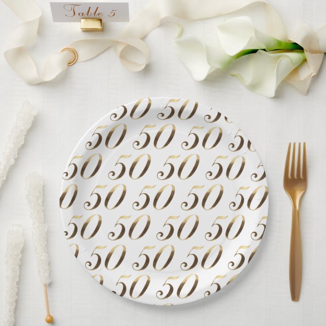 50th Anniversary Party Number 50 Pattern Elegant Paper Plates (Wedding)