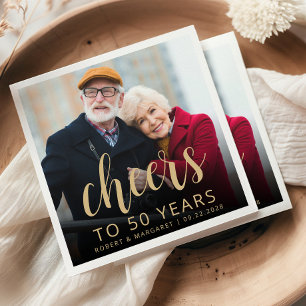 50th Anniversary Party Photo Cheers Gold Script Napkins