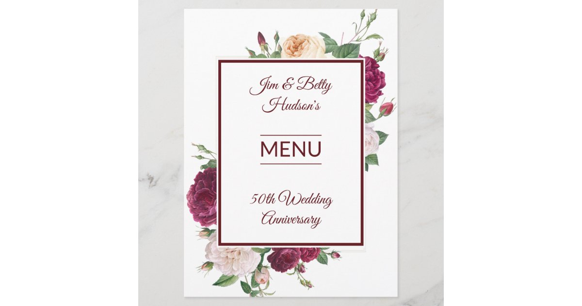 50th Anniversary Party - Reception Menu | Zazzle