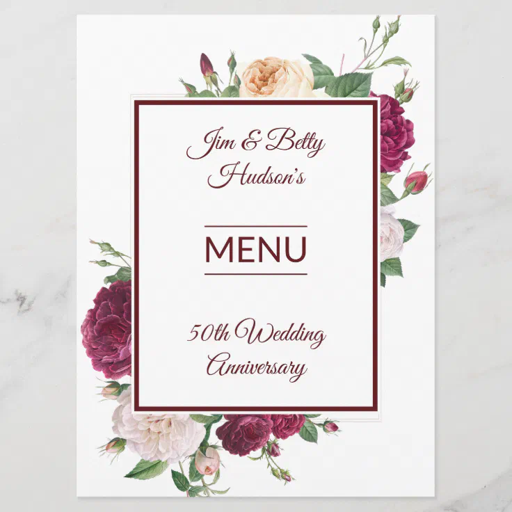 50th Anniversary Party - Reception Menu | Zazzle