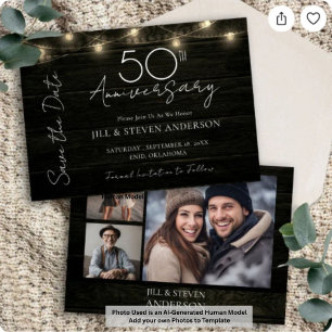 50th Anniversary Party Rustic Wood Lights Save The Date