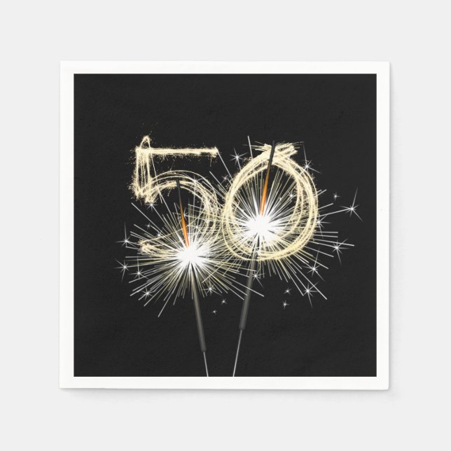50th Anniversary Party Sparklers on Black   Napkins (Front)