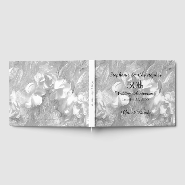 50th Anniversary Party White Flowers and Lace Guest Book (Full)