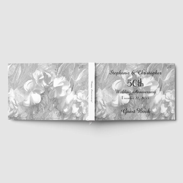 50th Anniversary Party White Flowers and Lace Guest Book (Full)