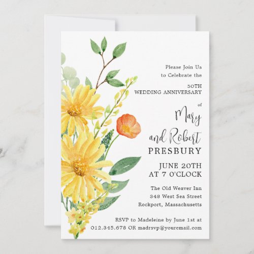50th Anniversary Party Yellow Floral Invitation