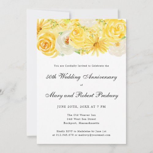 50th Anniversary Party Yellow White Floral Invitation