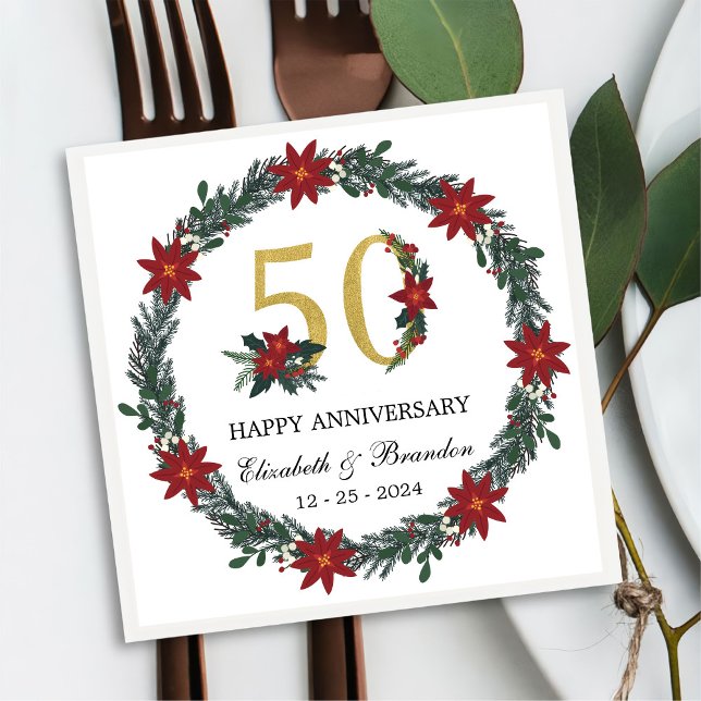 50th Anniversary Personalized Christmas Napkins (Creator Uploaded)