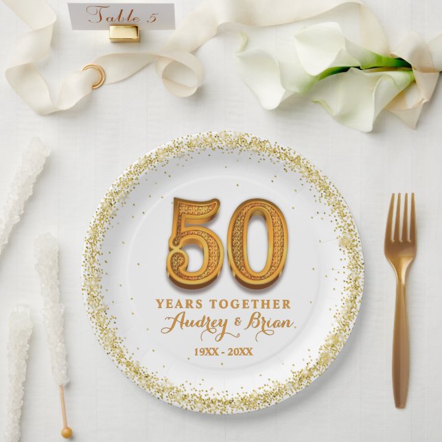 50th Anniversary Personalized Paper Plates (Wedding)