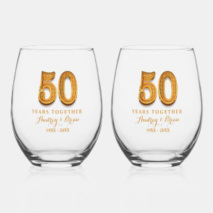 50th Anniversary Personalized Stemless Wine Glass
