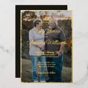 50th Anniversary Photo Gold Foil Black Invitation 