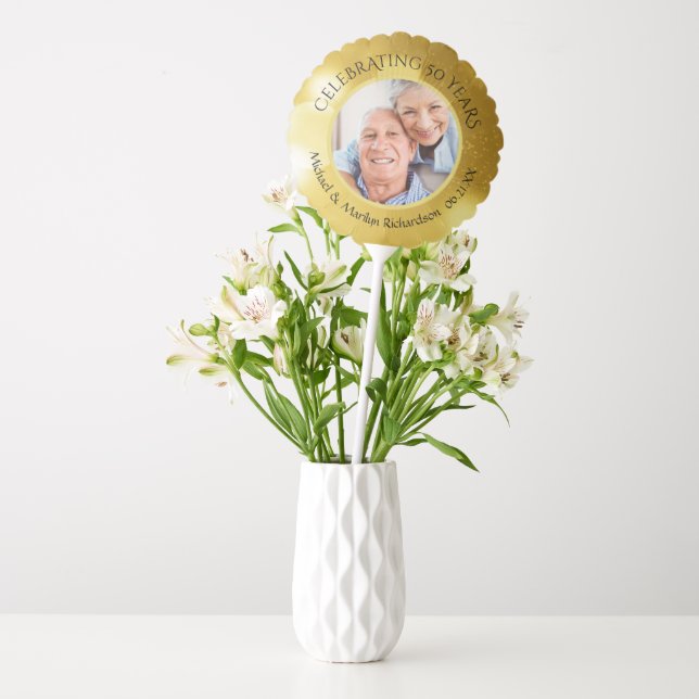 50th Anniversary Photo Gold Personalized Balloon (Vase)