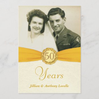 50th Anniversary Photo Invitations -antique Damask by SquirrelHugger at Zazzle