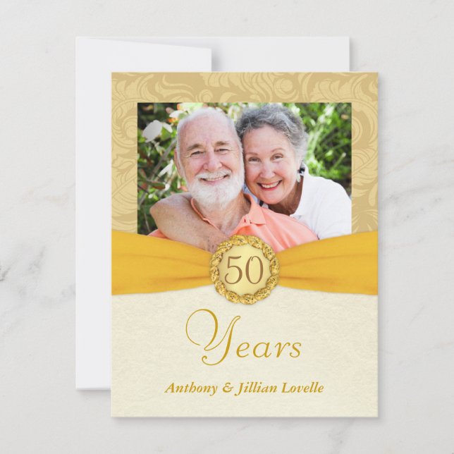 50th Anniversary Photo Invitations -Antique Damask (Front)