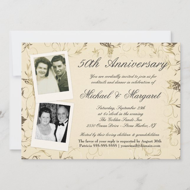 50th Anniversary - Photo Invitations - Then & Now (Front)