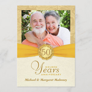 50th Anniversary Photo Invitations Vintage Damask
