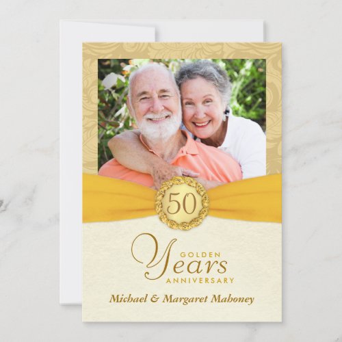 50th Anniversary Photo Invitations Vintage Damask