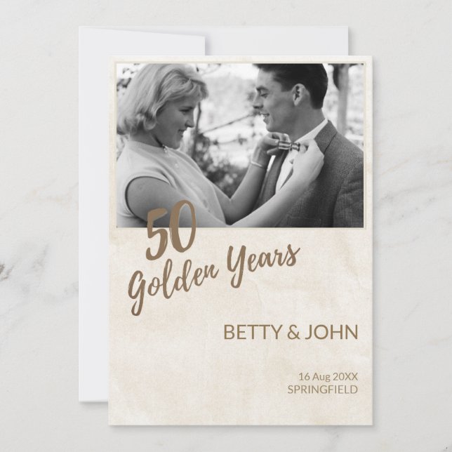 50th Anniversary Photo – Ivory Texture Invitation (Front)