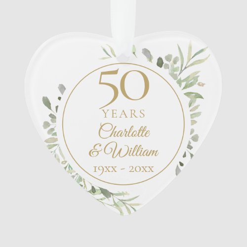 50th Anniversary Photo Soft Watercolour Leaves Ornament