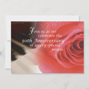 50th Anniversary, Piano Rose Anniversary Invitation