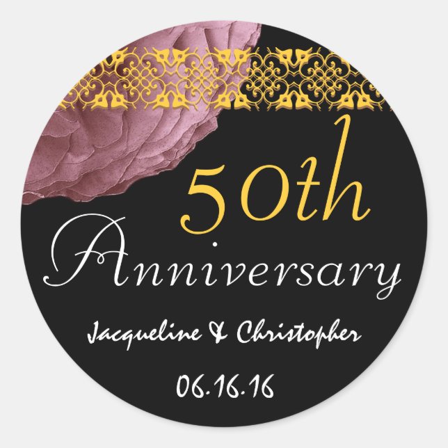 50th Anniversary PINK & GOLD Rose Lace Sticker (Front)