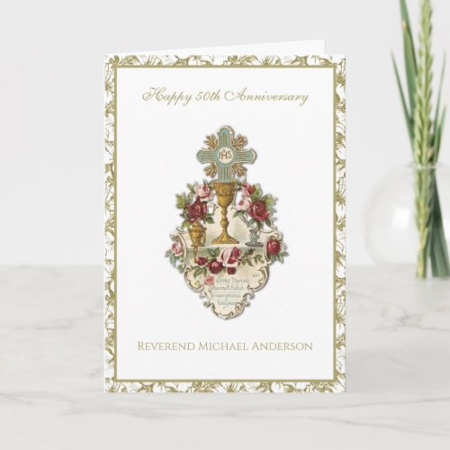 50th Anniversary Priest Elegant Chalice Floral Card