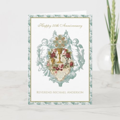 50th Anniversary Priest Elegant Chalice Floral  Card