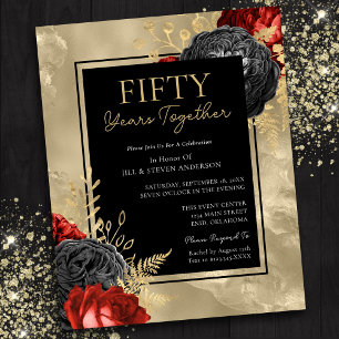50th Anniversary Red Black Gold Floral