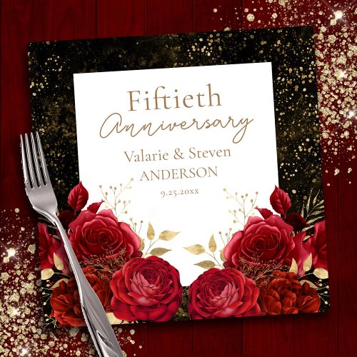 50th Anniversary Red Gold Floral Napkins