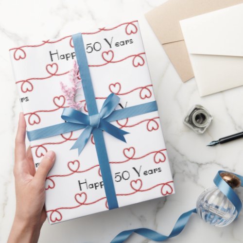 50th Anniversary Red Hearts on White  Wrapping Paper