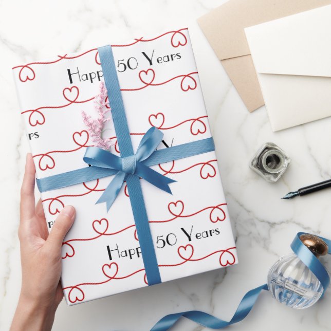 50th Anniversary Red Hearts on White  Wrapping Paper (Gifting)